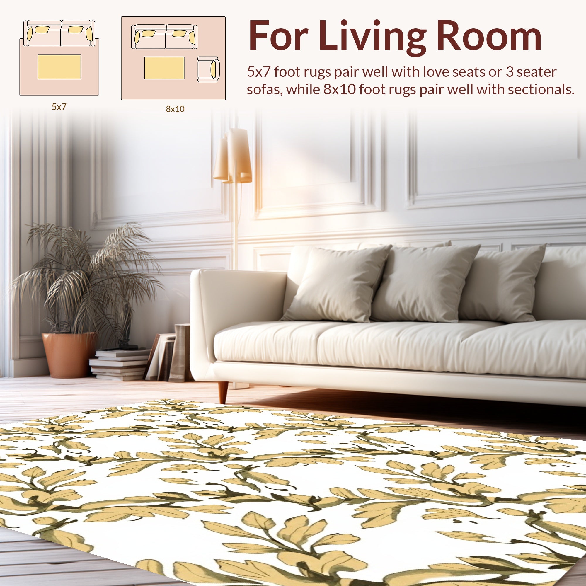 Golden Leaf Branch Pattern Rug