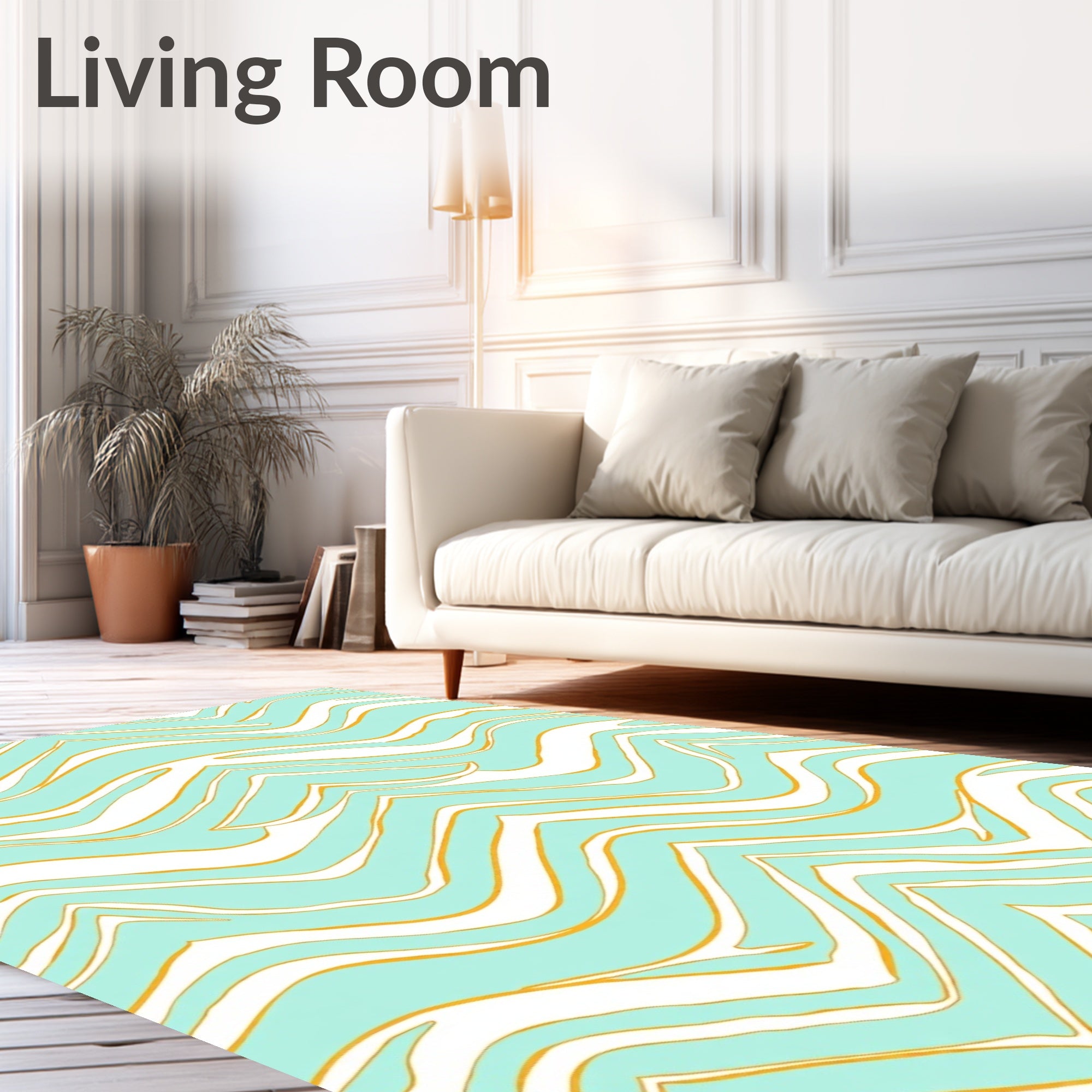 Wavy Teal Yellow Striped Pattern Rug