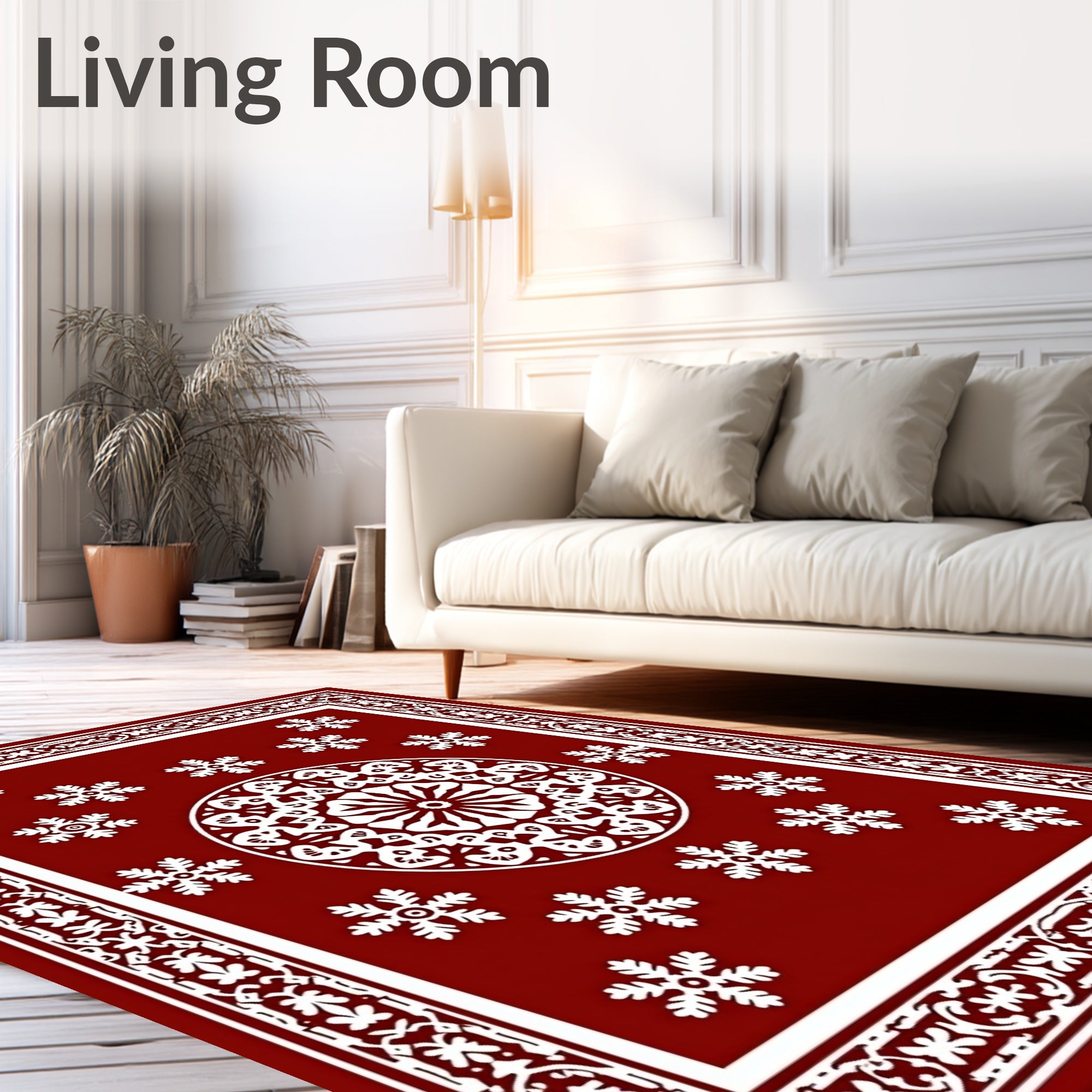 Traditional Snowflake Medallion Border Design Rug