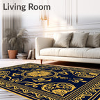 Navy and Gold Ornate Floral Medallion Rug