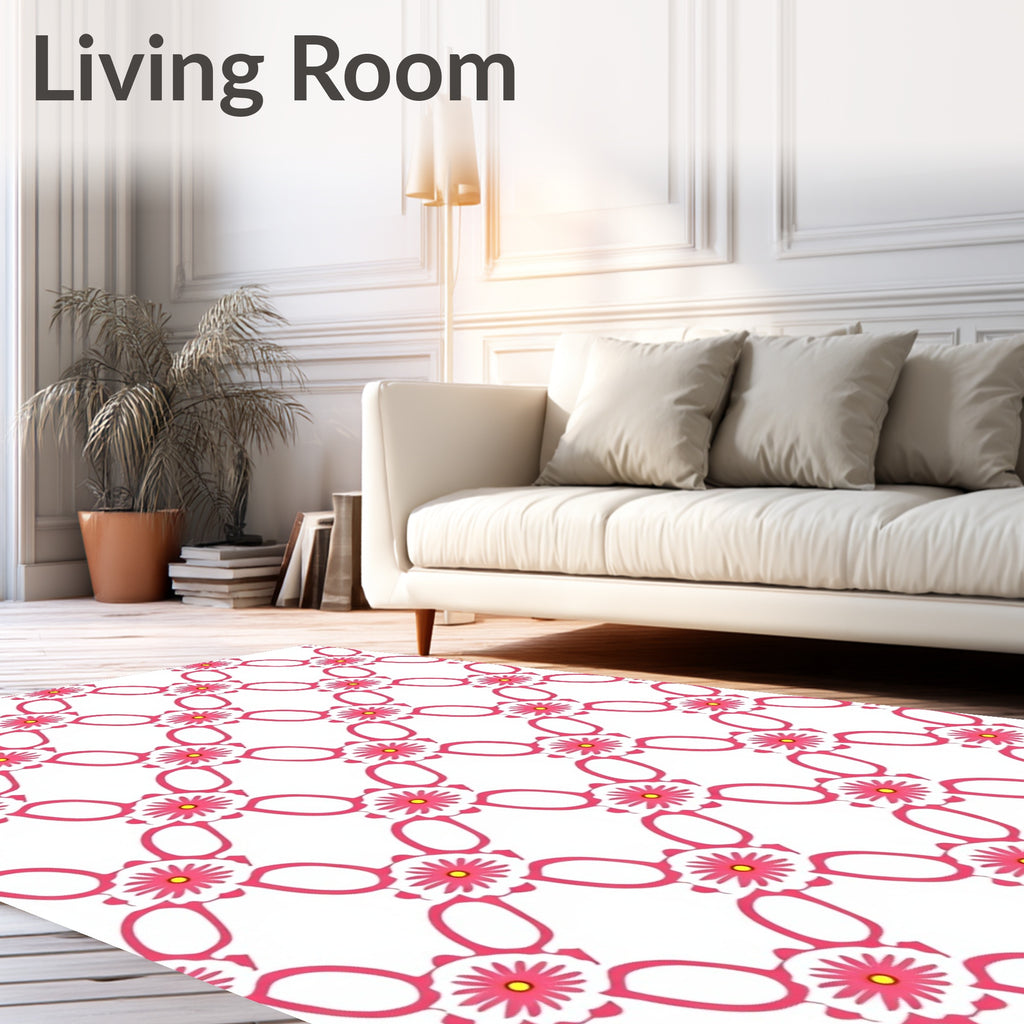 Pink Daisy Lattice Pattern Rug