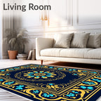Intricate Blue Yellow Floral Mandala Pattern Rug