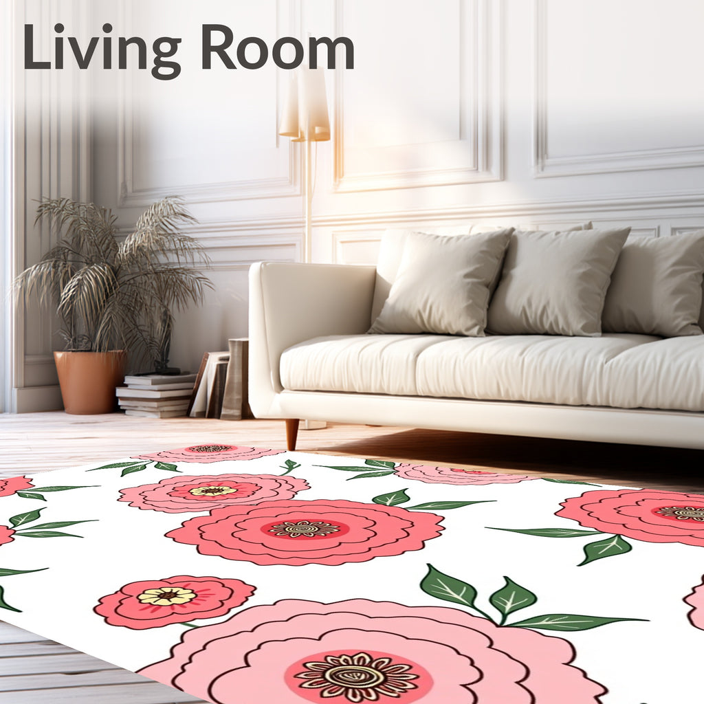 Pink Peony Garden Floral Pattern Rug