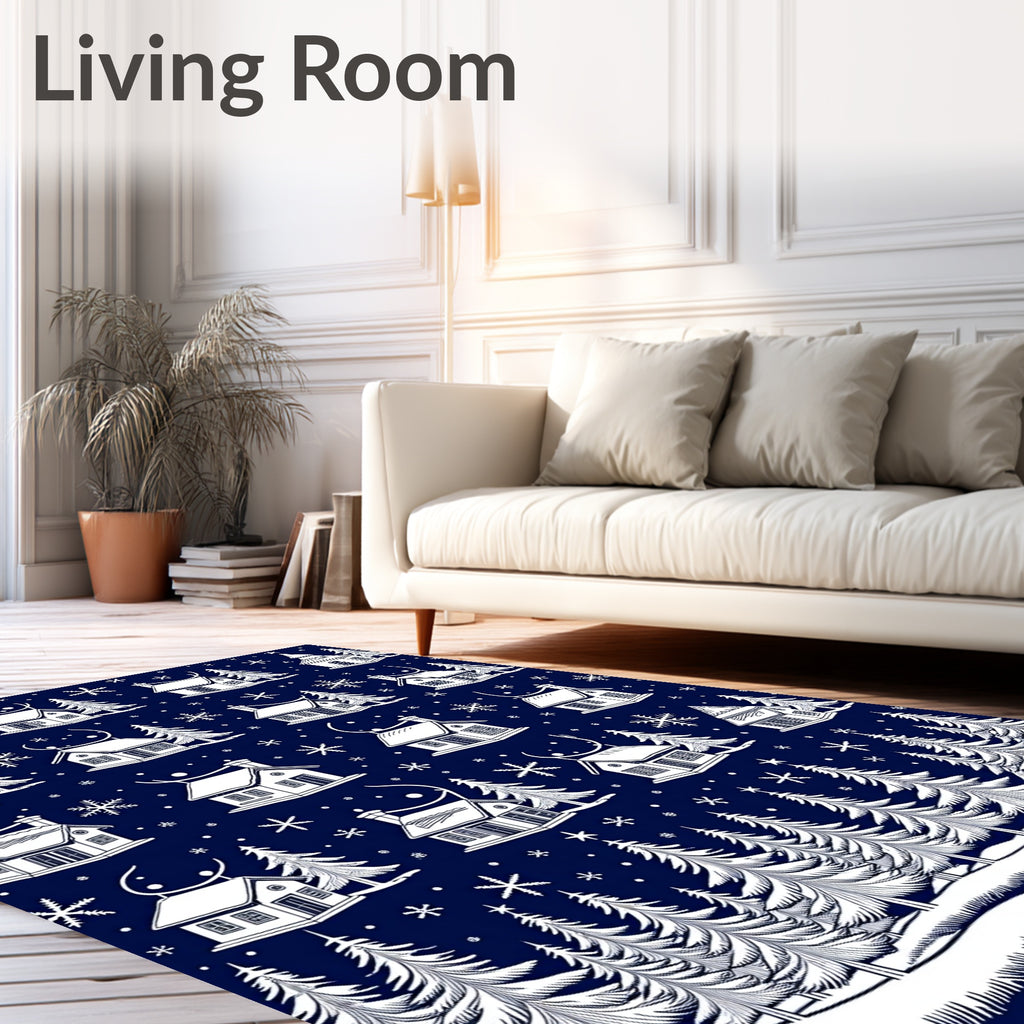 Whimsical Winter Village Snowflake Pattern Rug