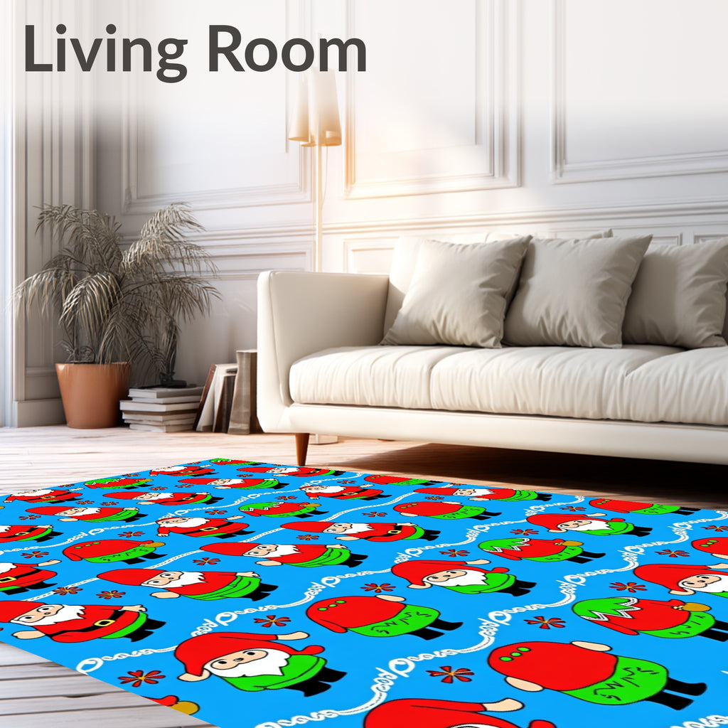 Christmas Gnomes Red Green Bright Blue Rug