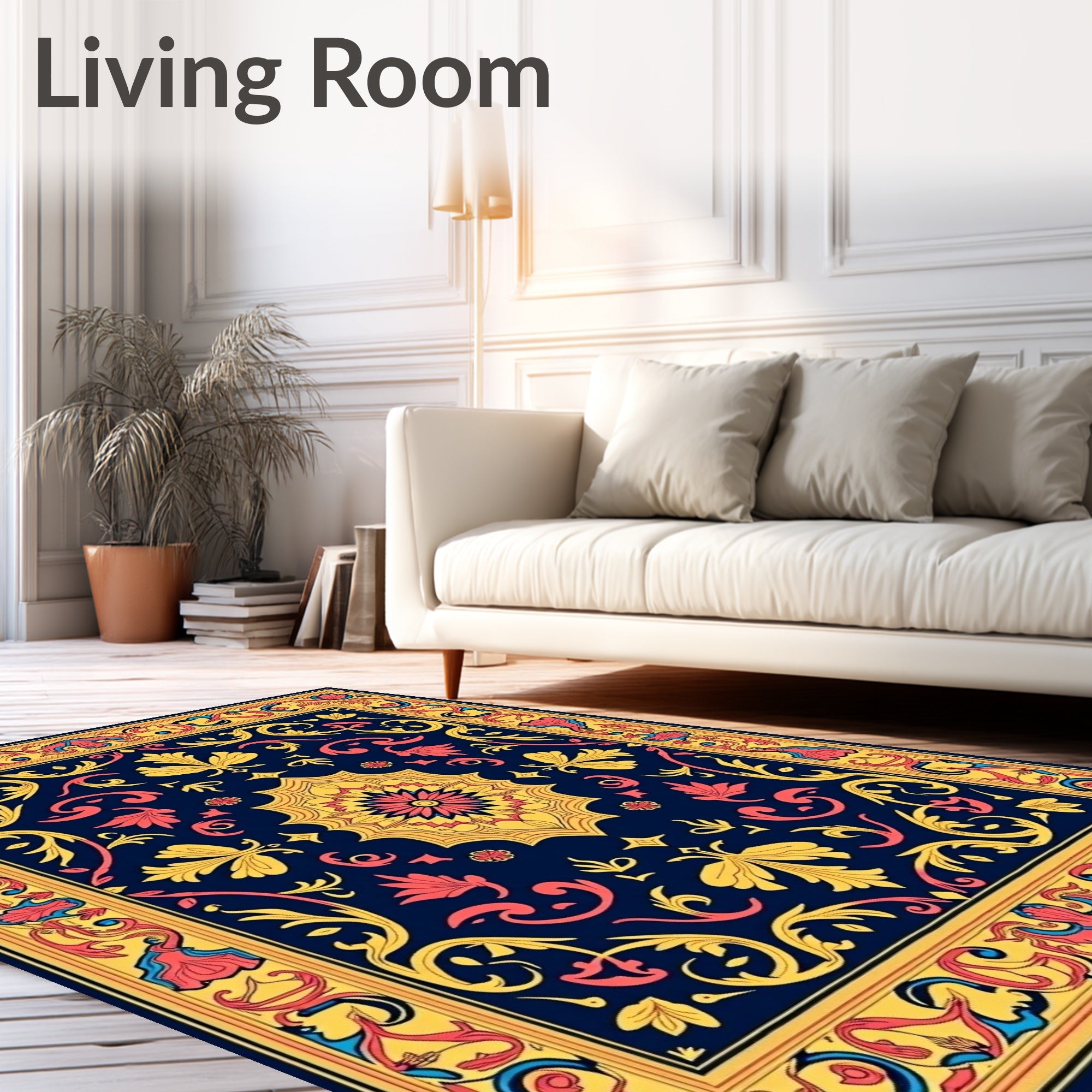 Ornate Floral Medallion Dark Blue Rug