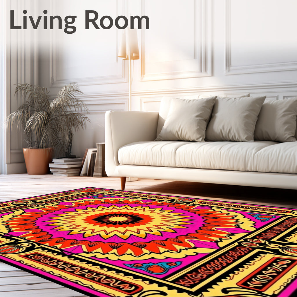 Vibrant Sunburst Mandala Pattern Rug