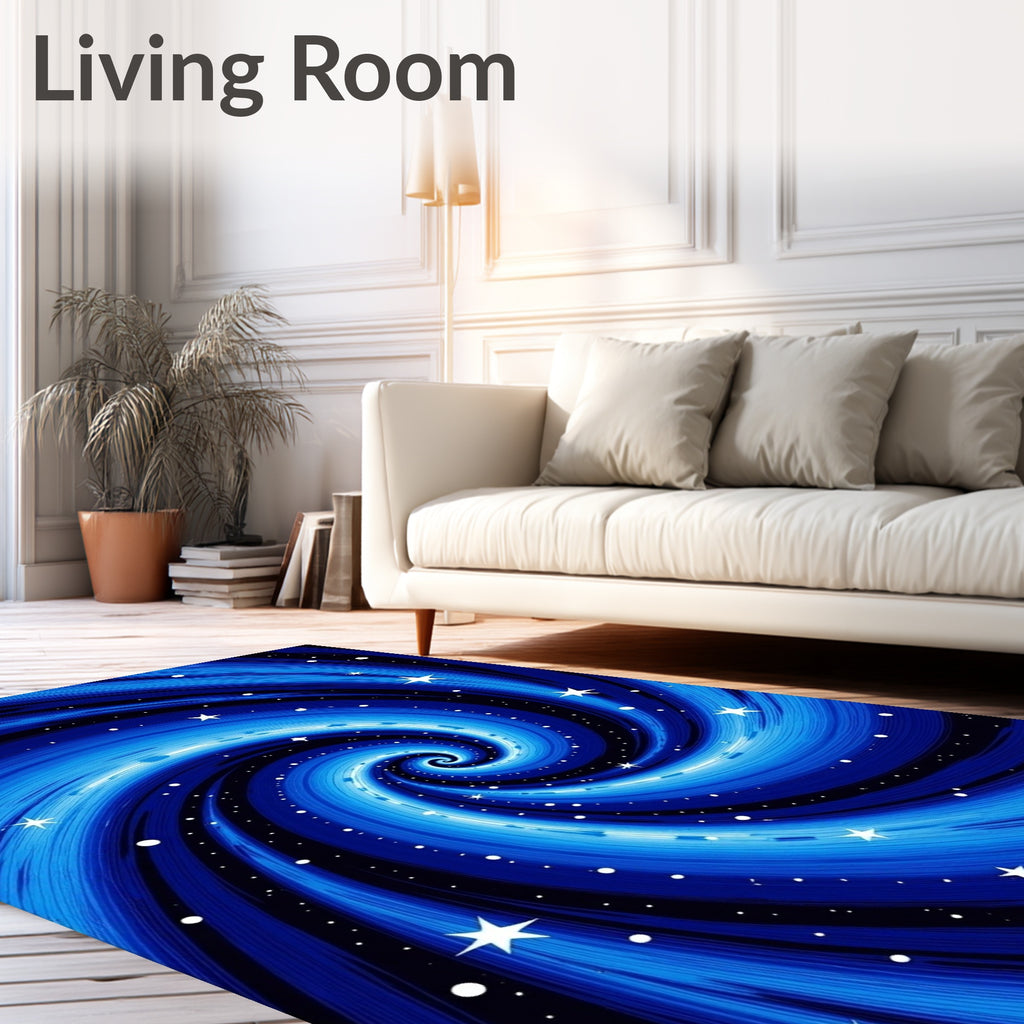 Blue Swirling Cosmic Star Pattern Rug