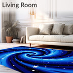Blue Swirling Cosmic Star Pattern Rug