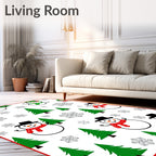 Whimsical Snowman Christmas Tree Snowflakes Rug
