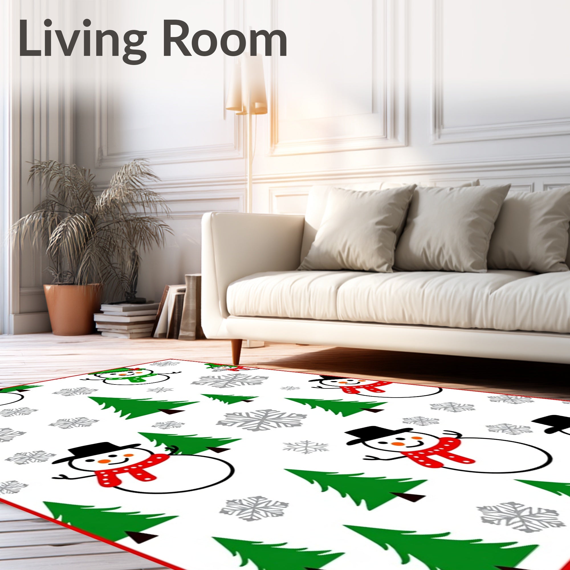 Whimsical Snowman Christmas Tree Snowflakes Rug