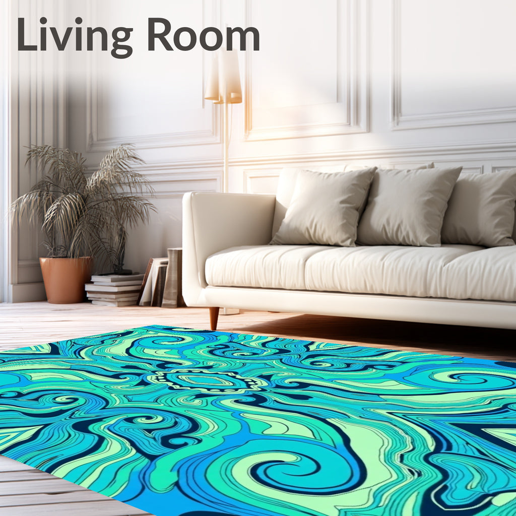Oceanic Swirls Waves Pattern Rug
