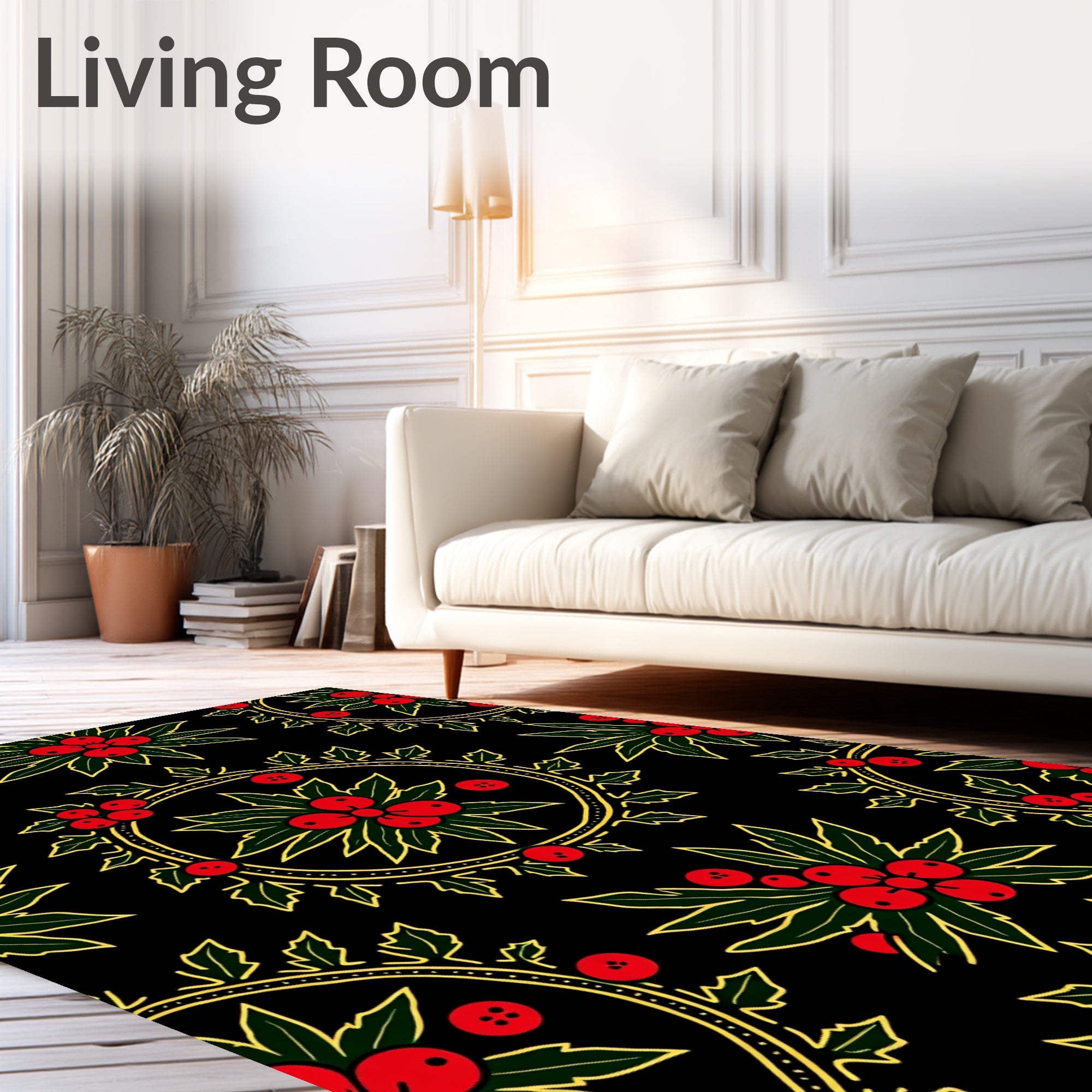 Festive Holly Berry Round Pattern Rug