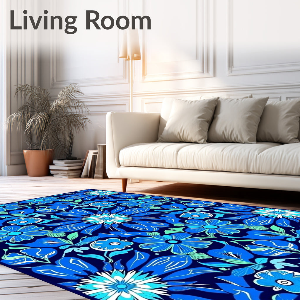 Vibrant Blue Floral Symmetry Rug