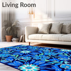 Vibrant Blue Floral Symmetry Rug