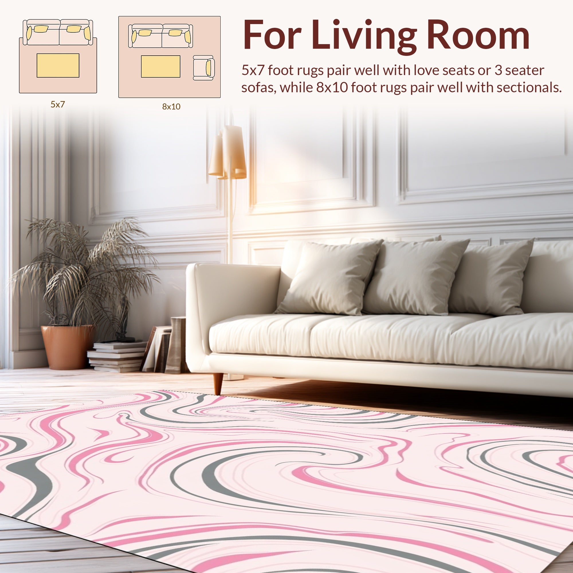 Pink and Gray Swirl Pattern Rug