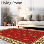 Red Acorn Vine Patterned Print Rug