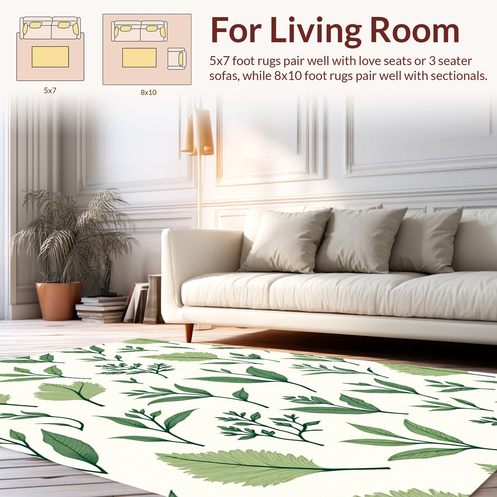 Natural Green Leaf Botanical Pattern Rug
