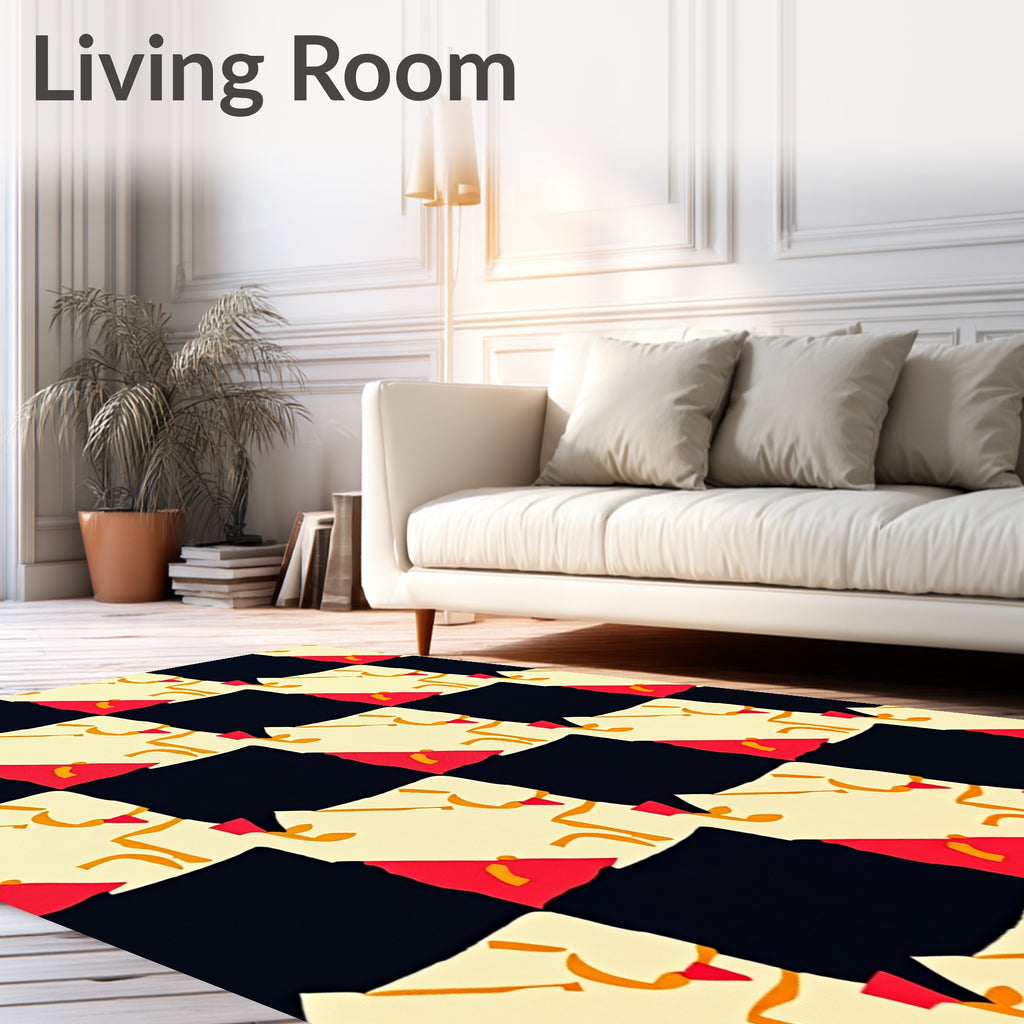 Abstract Red Cream Checkerboard Pattern Rug