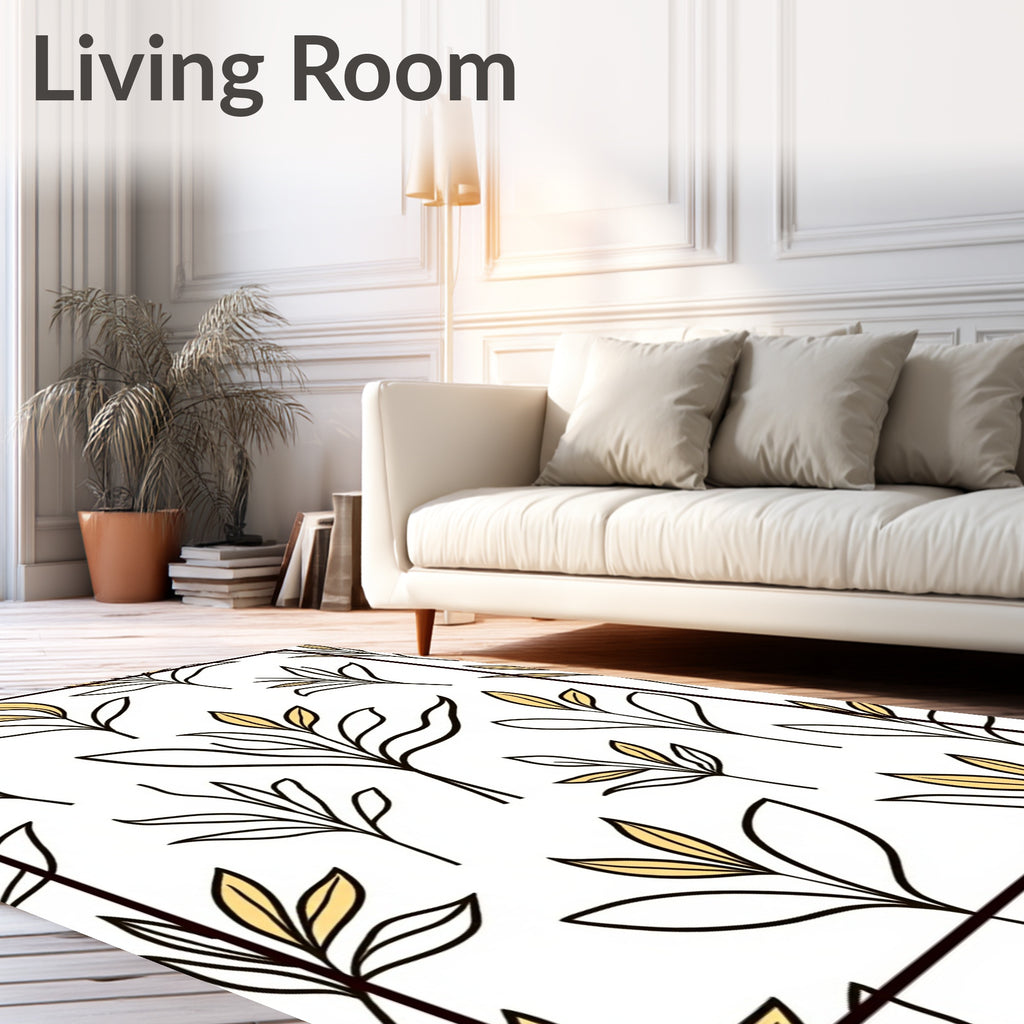 Line Art Botanical Leaf Pattern Rug