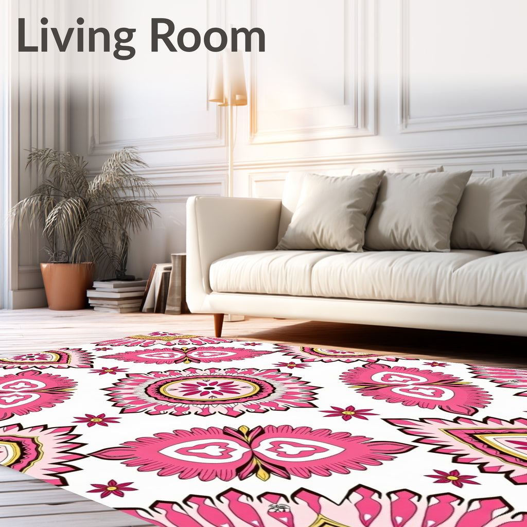Pink Floral Sunburst Mandala Pattern Rug