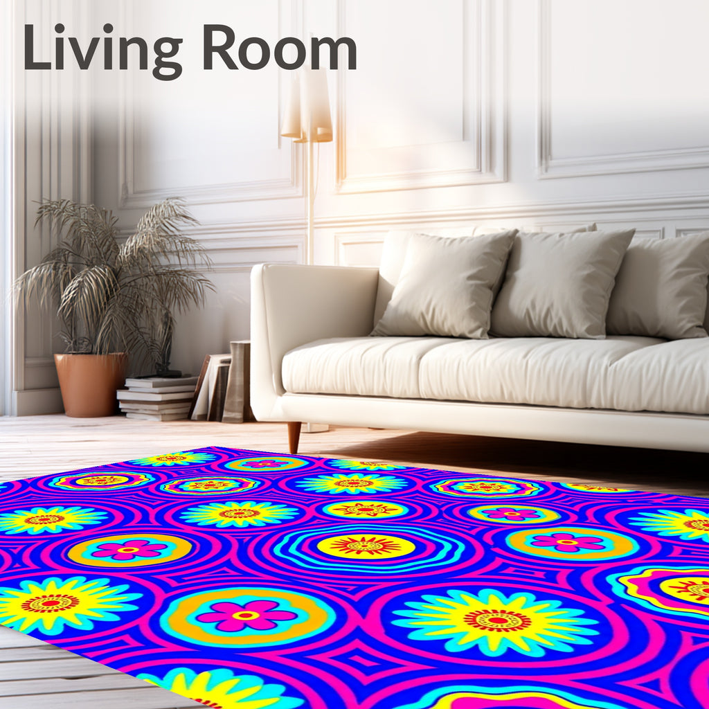 Vibrant Retro Floral Circles Rug
