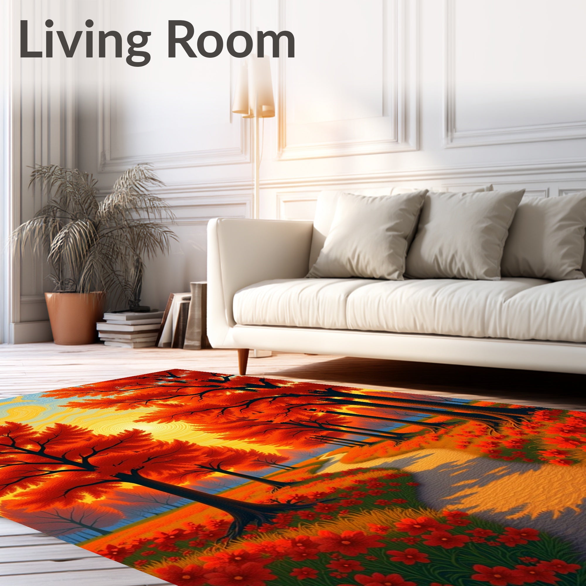 Autumn Forest Path With Red Flowers Rug