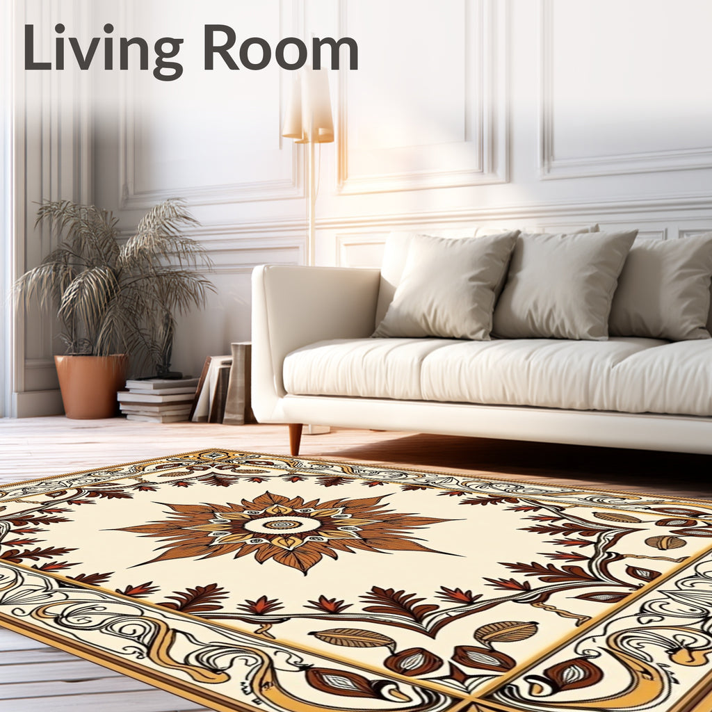 Elegant Earth Tones Floral Medallion Rug