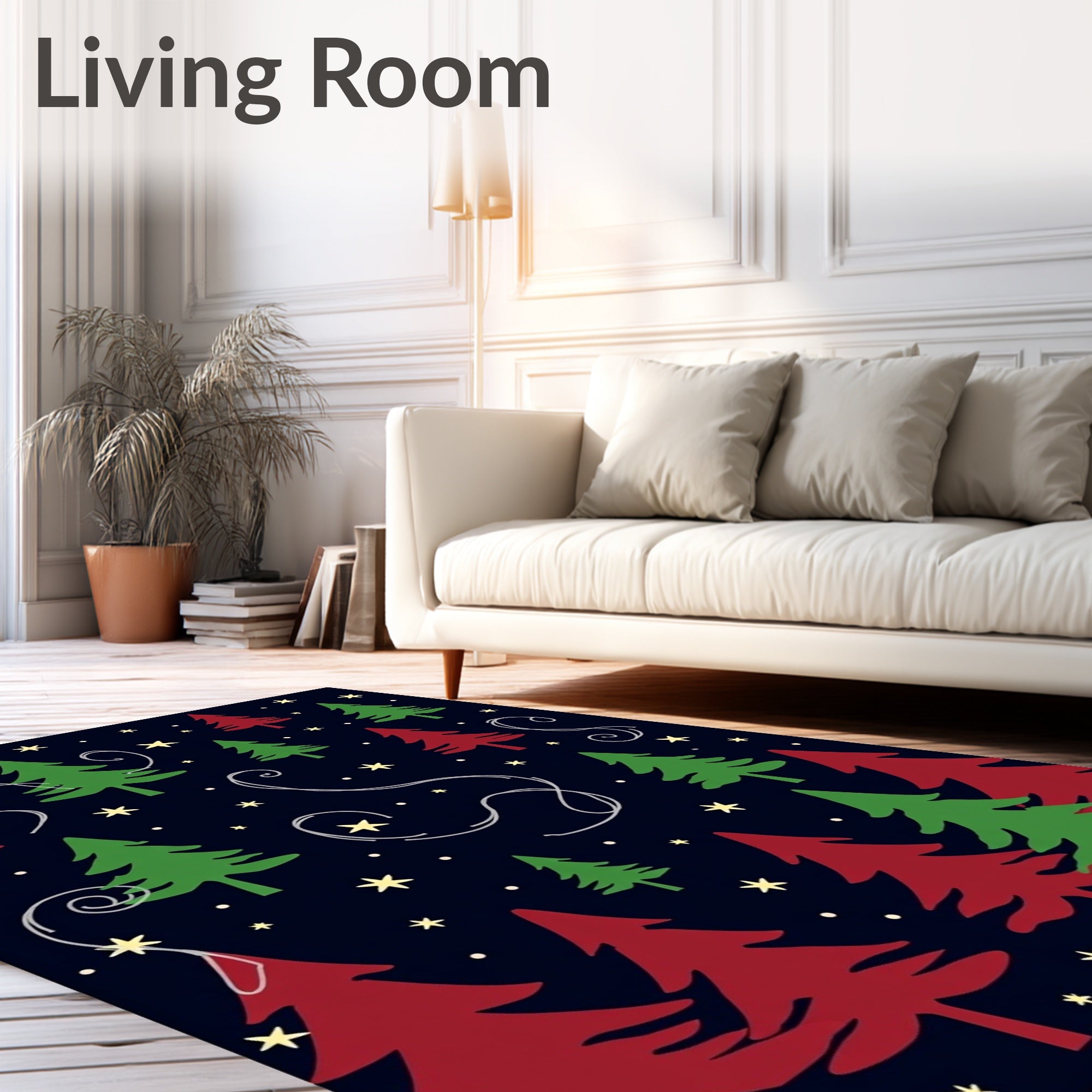 Red Green Forest Night Stars Rug