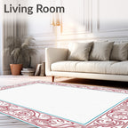 Ornate Red Blue Floral Scroll Border Rug