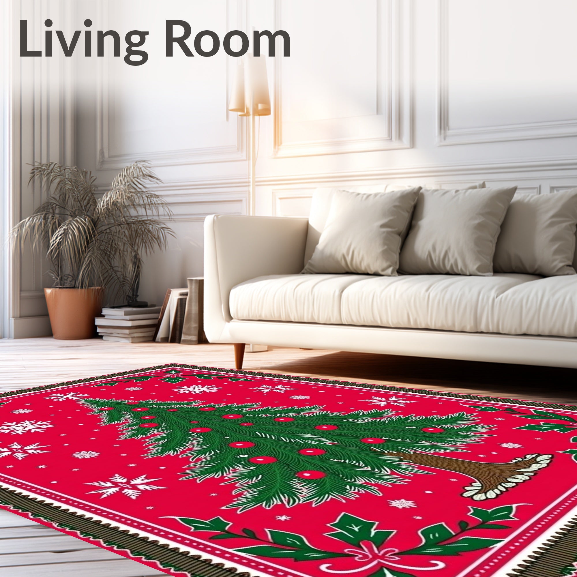 Festive Christmas Tree Snowflake Design Rug