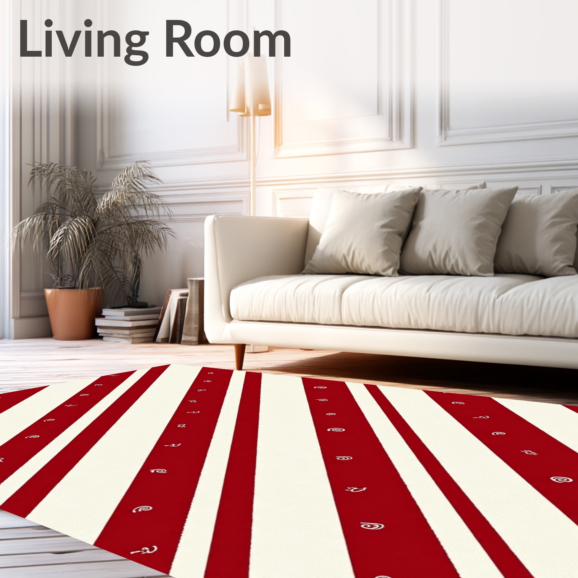 Red Cream Diagonal Stripe Pattern Rug