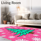 Pink Snowflake Christmas Tree Design Rug