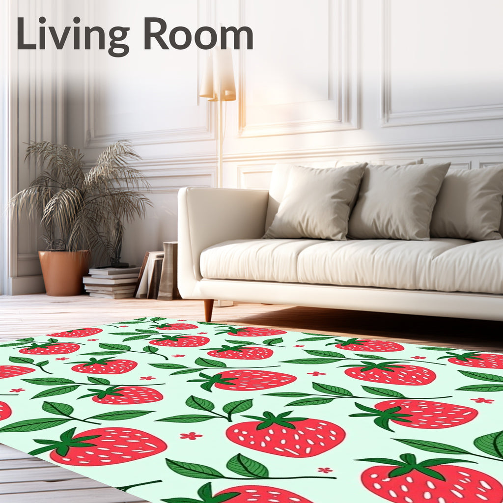 Red Strawberry Floral Pattern Rug