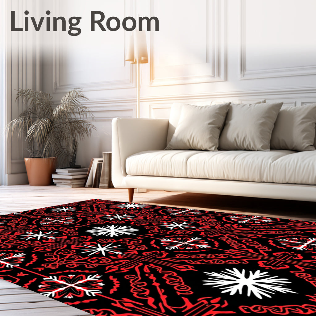 Bold Red White Geometric Pattern Rug
