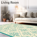 Elegant Teal Floral Lattice Pattern Rug