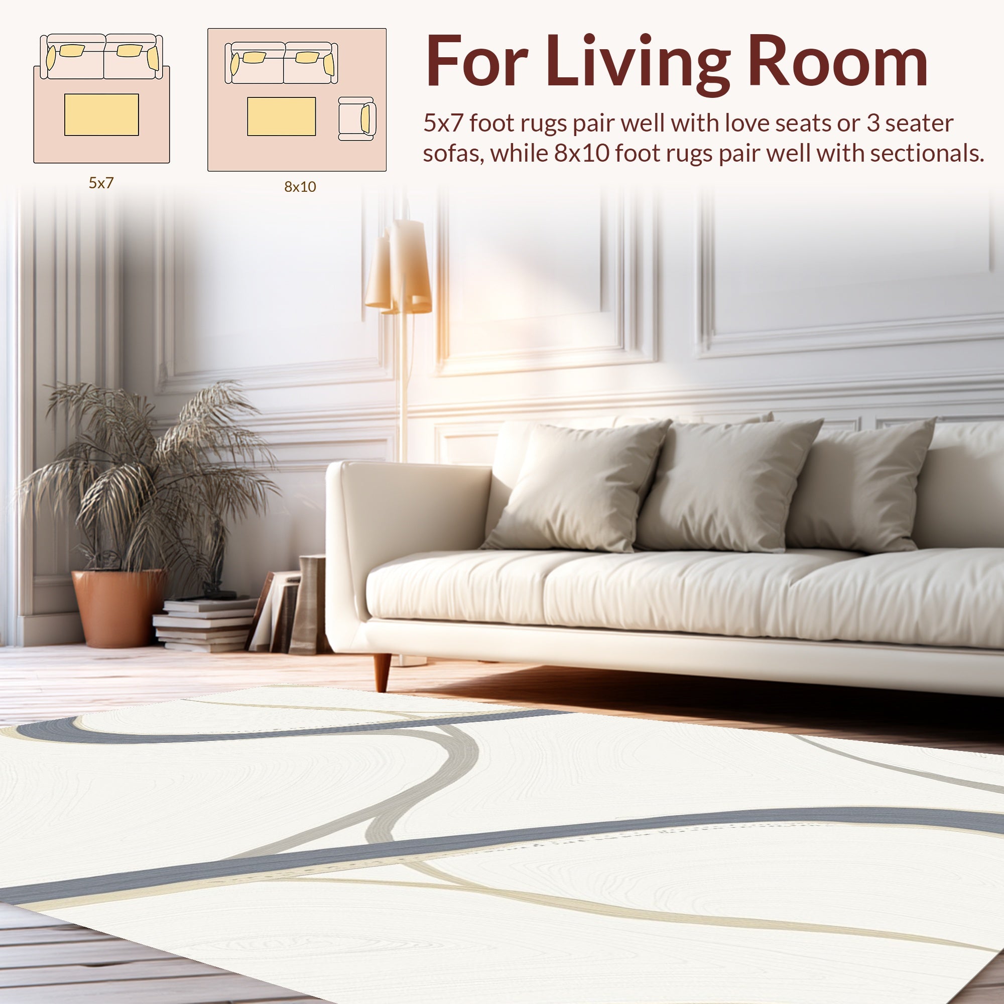 Curved Blue Taupe Abstract Lines Rug