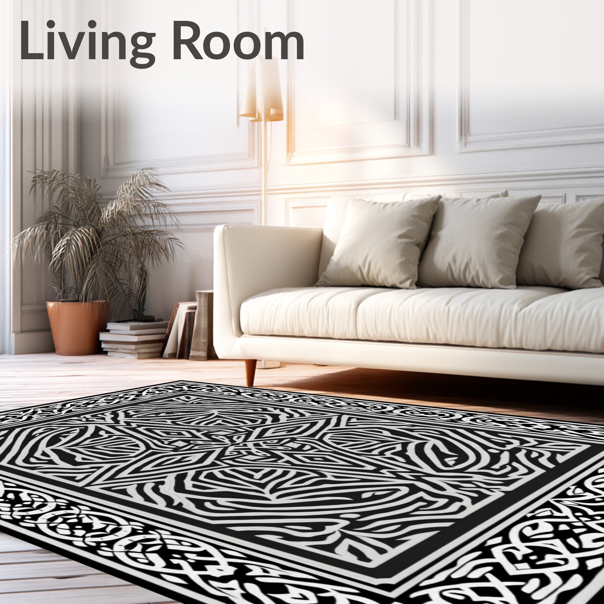 Intricate Linear Abstract Bordered Pattern Rug