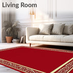 Ornate Red And Gold Frame Design Rug