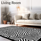 Black White Abstract Maze Pattern Rug