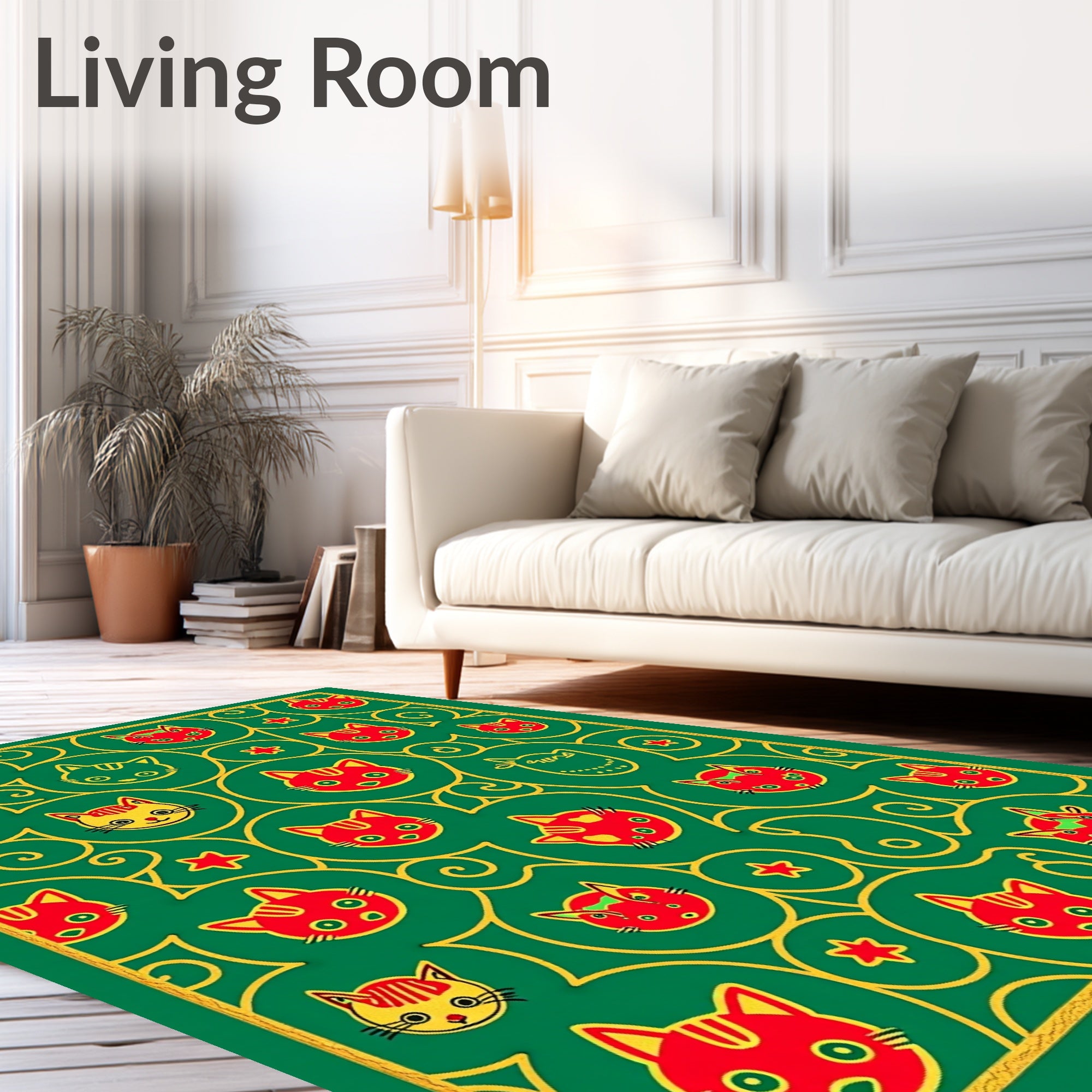 Whimsical Cat Face Pattern Rug