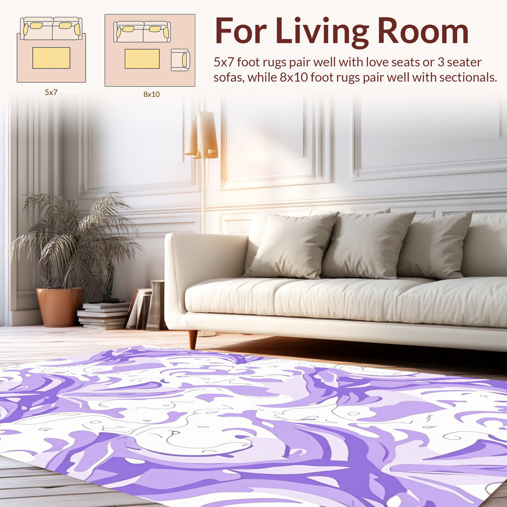 Abstract Lavender Swirl Floral Design Rug