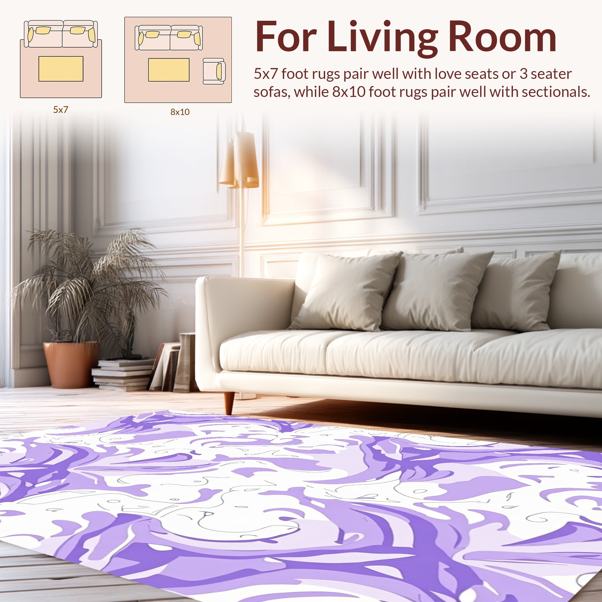 Abstract Lavender Swirl Floral Design Rug