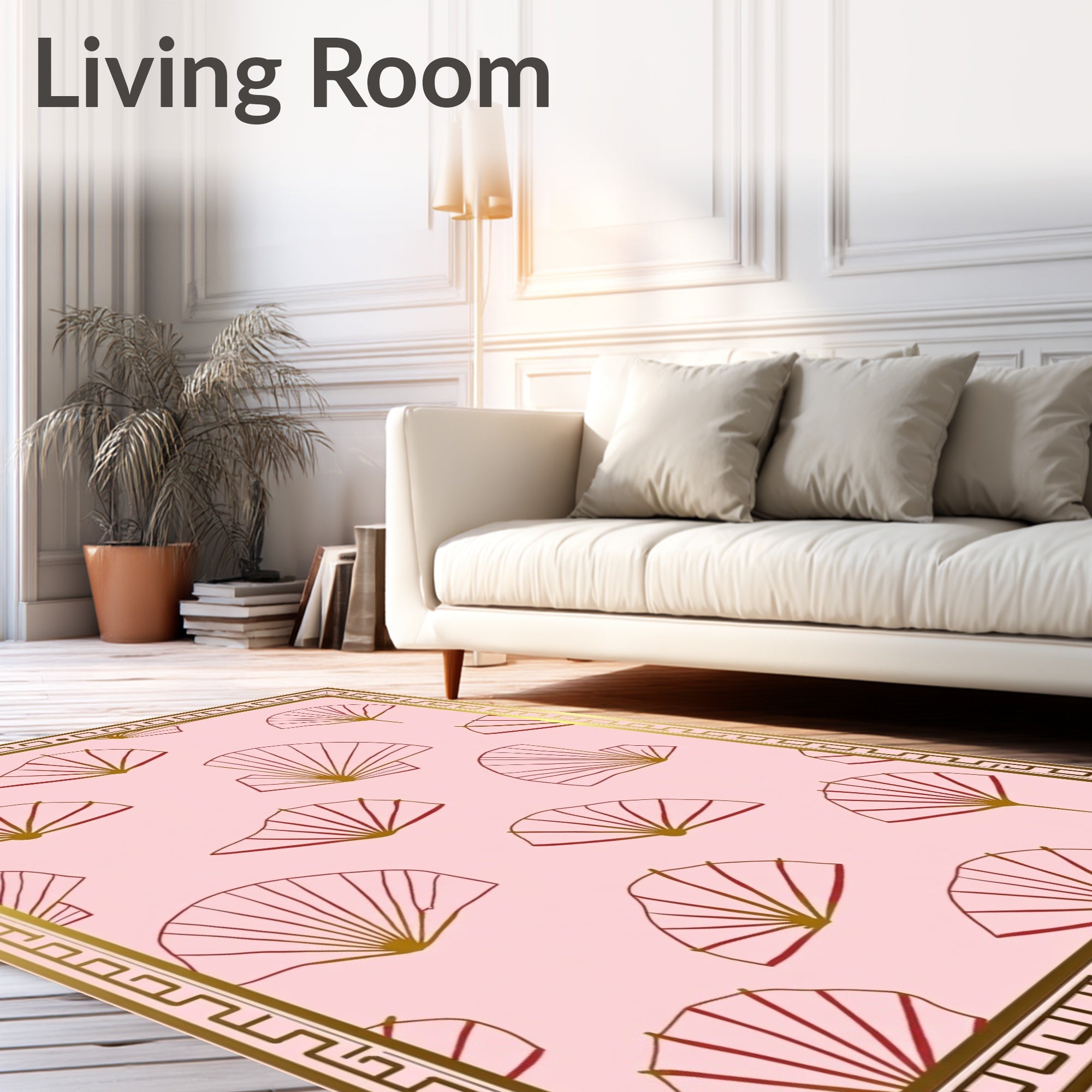Pink Fan Pattern with Golden Border Rug