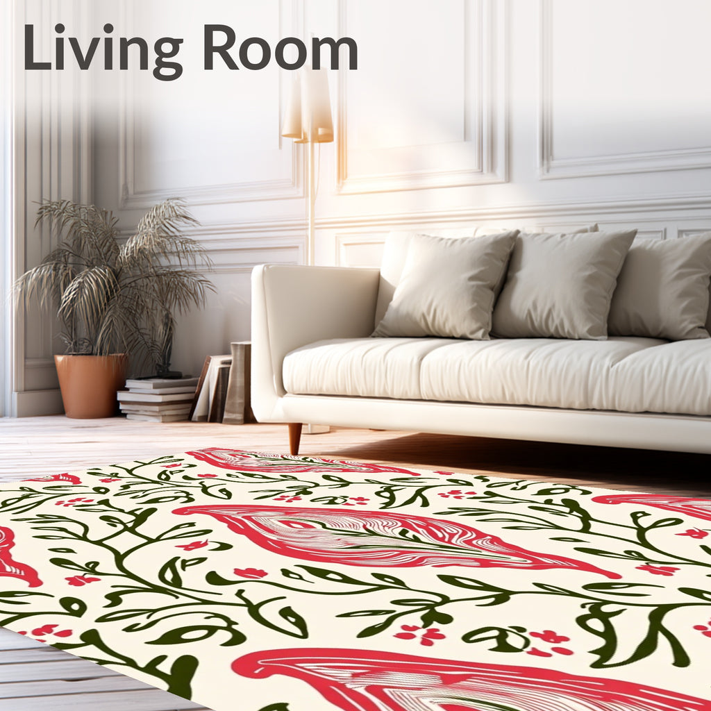Red Floral Pattern Print Rug