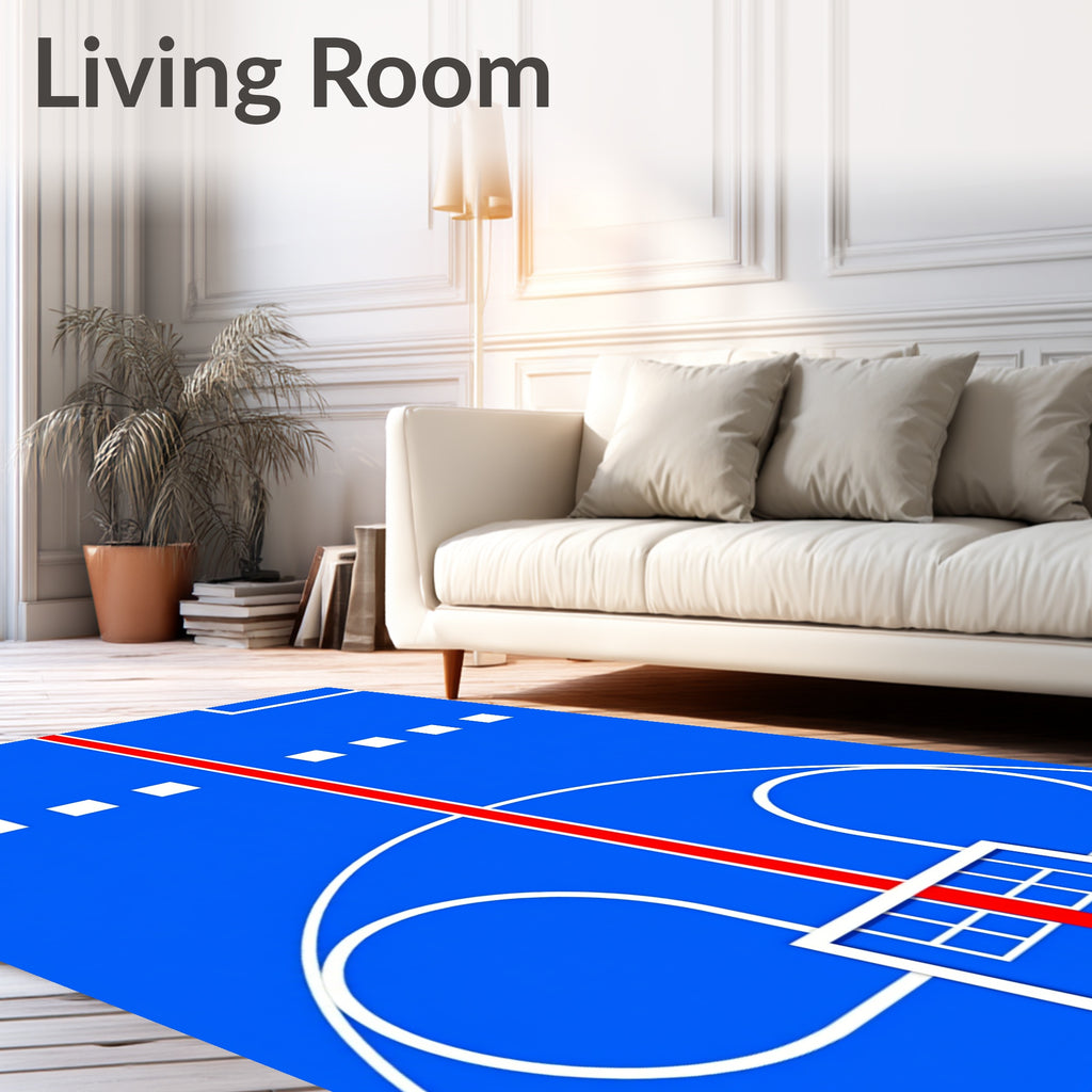 Bold Blue Red Geometric Court Design Rug