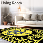 Gothic Black Yellow Scrollwork Rug