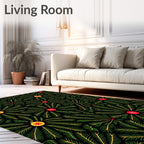 Green Pine Sprigs with Red Yellow Ornaments Rug