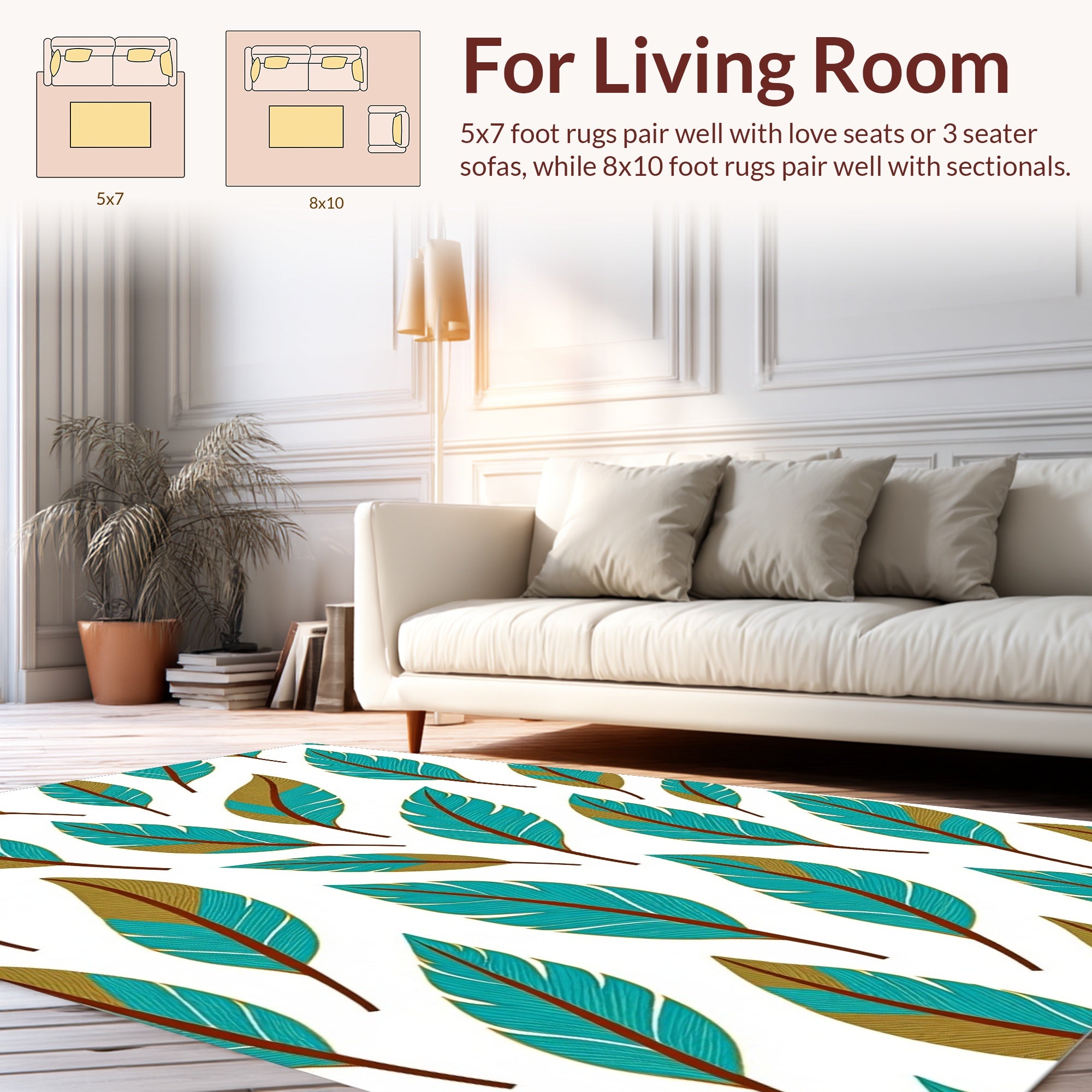 Turquoise Feather Pattern Design Rug
