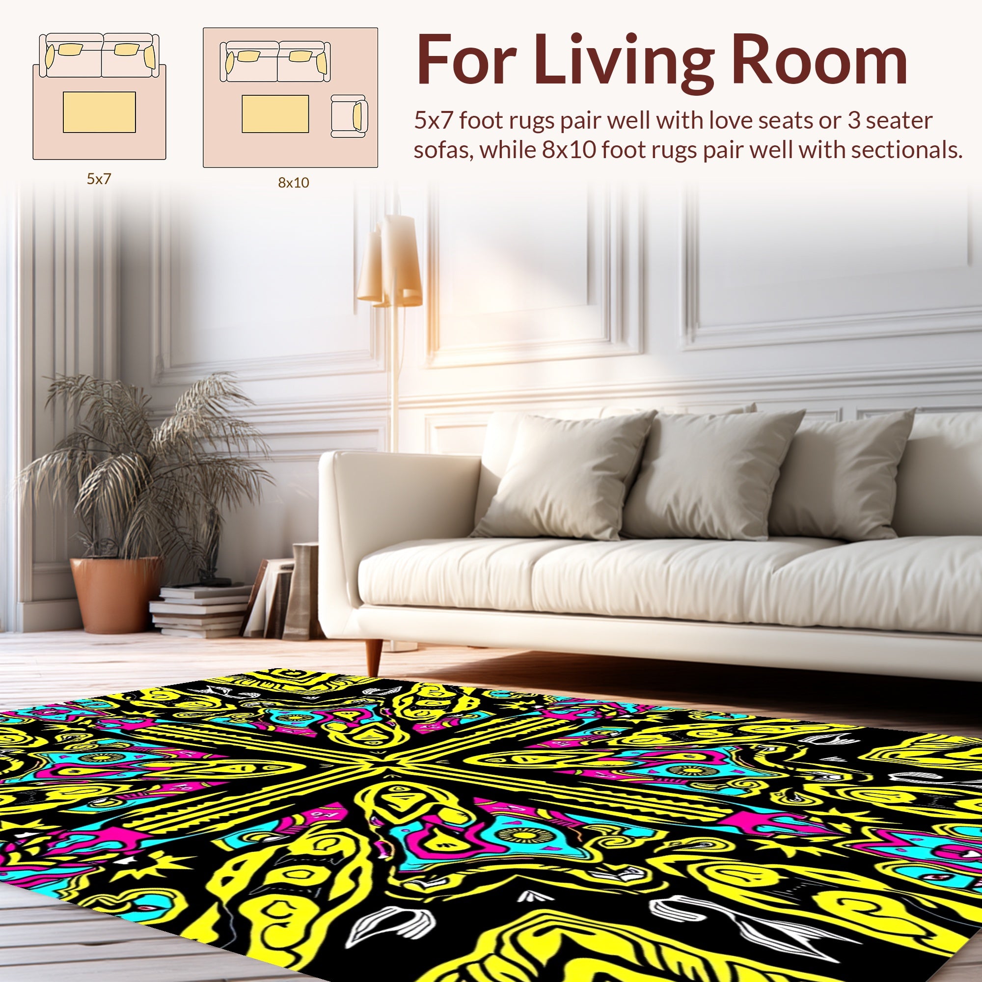 Bold Neon Psychedelic Pattern Rug